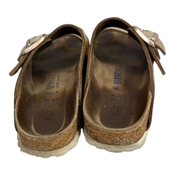 Birkenstock Arizona Soft Footbed Metallic Rose Gold Leather Sandals Size 37 - Picture 3 of 8